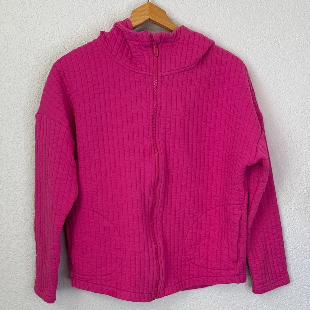 Gap Fit Jacquard Zip Up Jacket Quilted Hoodie Pink size Medium - Picture 2 of 13